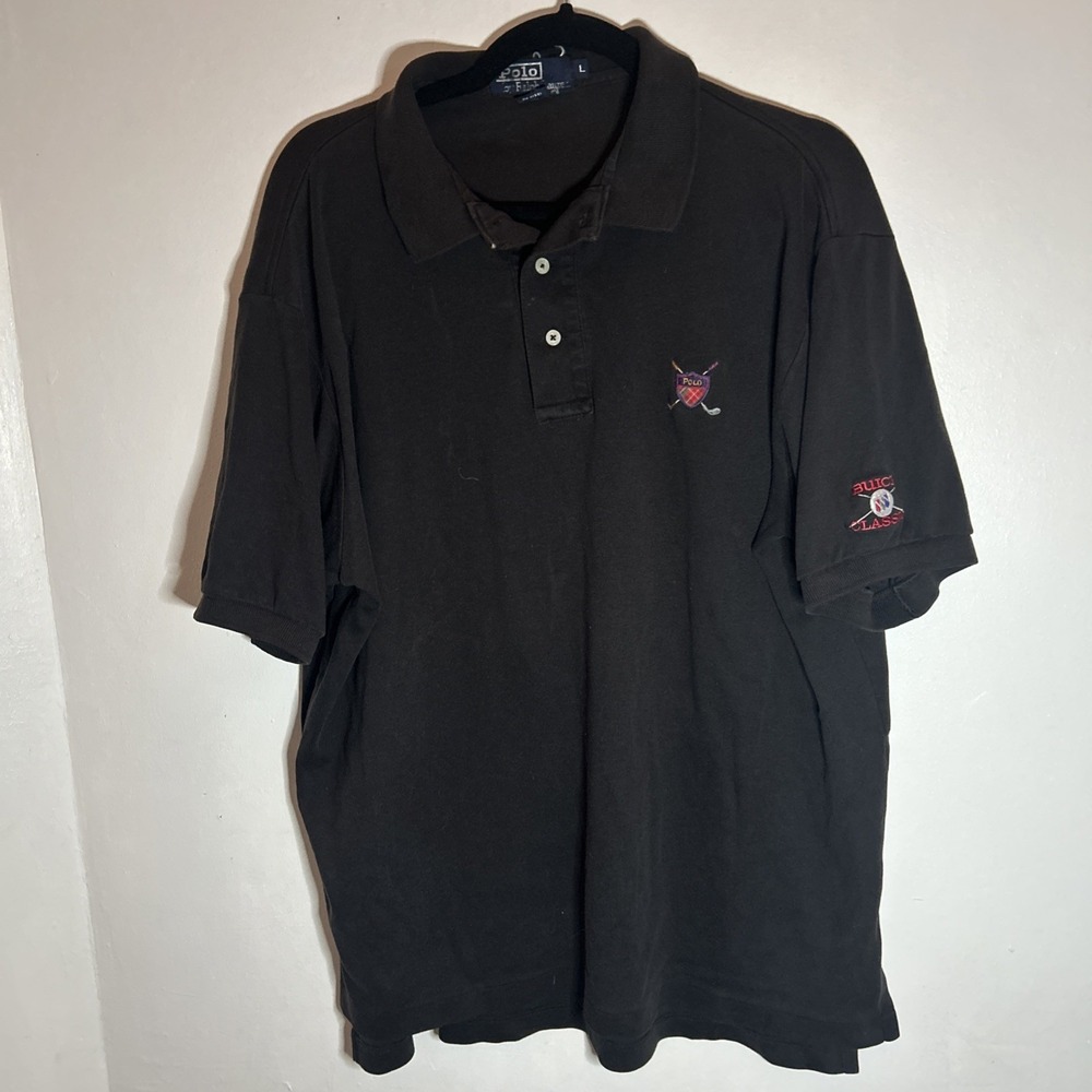 Ralph Lauren Polo Shirt Mens Large Black Solid Pony Short Sleeve Polo Golf